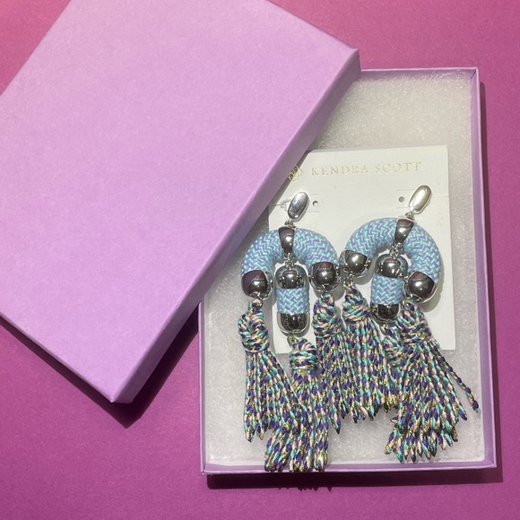 NWT Kendra Scott Tassel Chandelier Earrings Pale Blue Mix - Picture 11 of 15